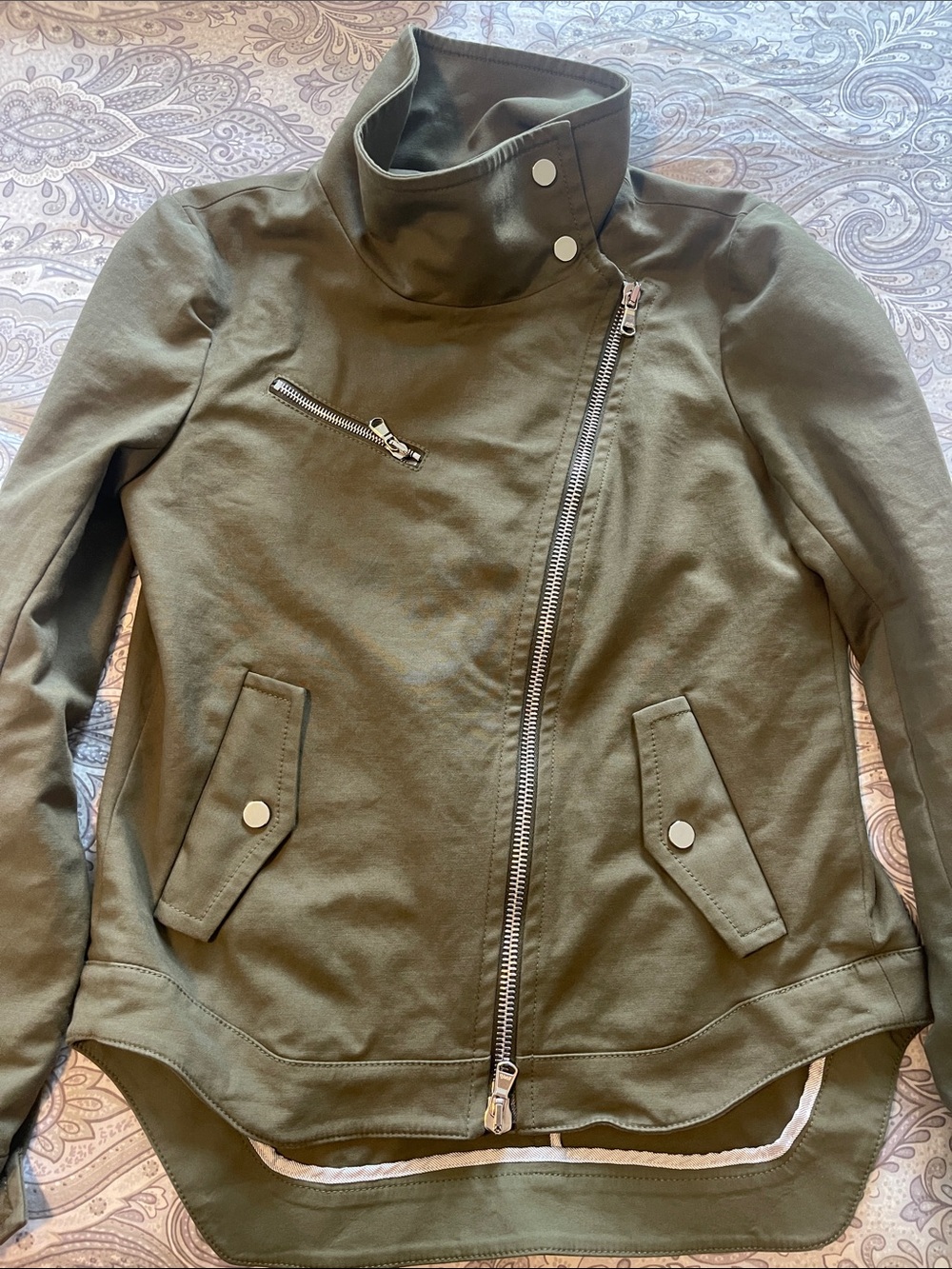 Veronica Beard Olive Green Asymmetrical Zip Bomber Jacket